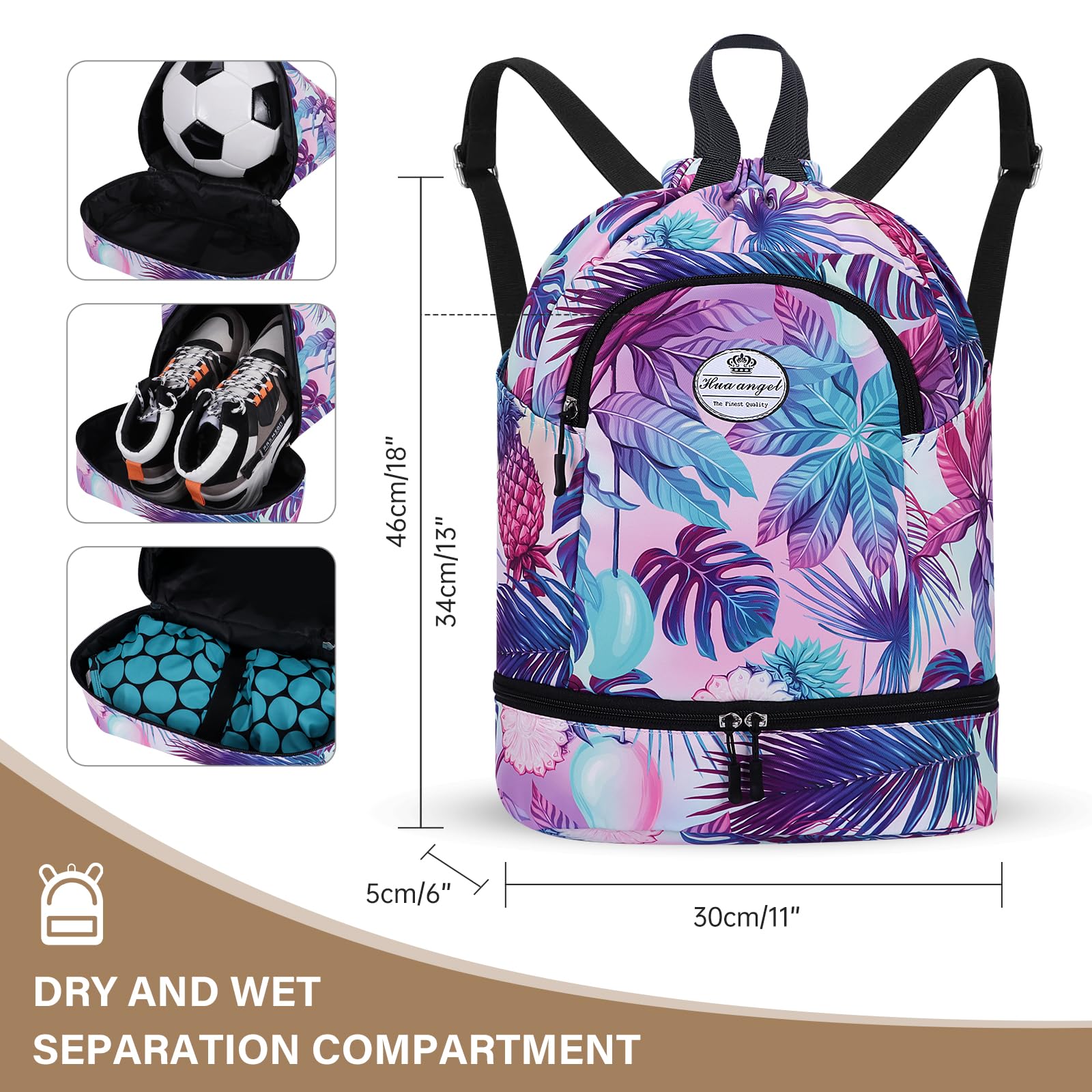 HUA ANGEL Mochila De Deportiva con CordóN Ligera Gymsack Bolso De Cuerdas con Muchos Bolsillos Mochila Mujer Hombre De Viaje para Playa Piscina Baloncesto Futbol Balonmano