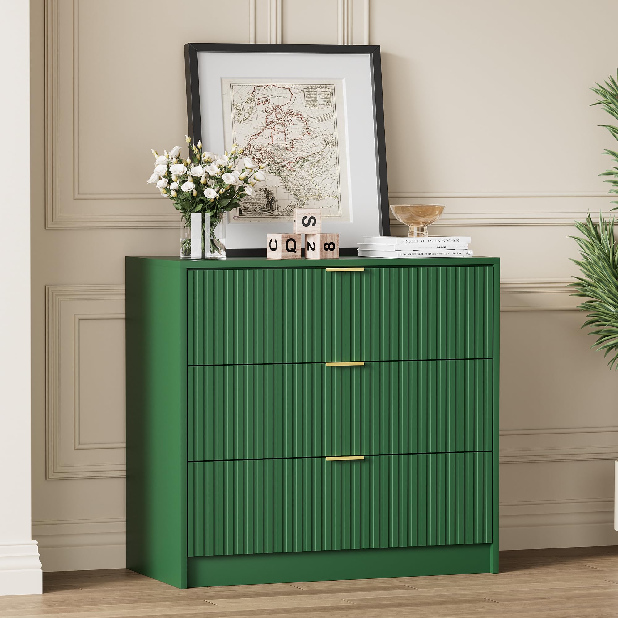 green emerald velvet dress 3 Drawer Cabinet With Hollow Carved 3 Drawer Dresser Storage Chest With  Metal Handles For Entryway Living Room Bedroom Light Green American Design  Mdf main image 1