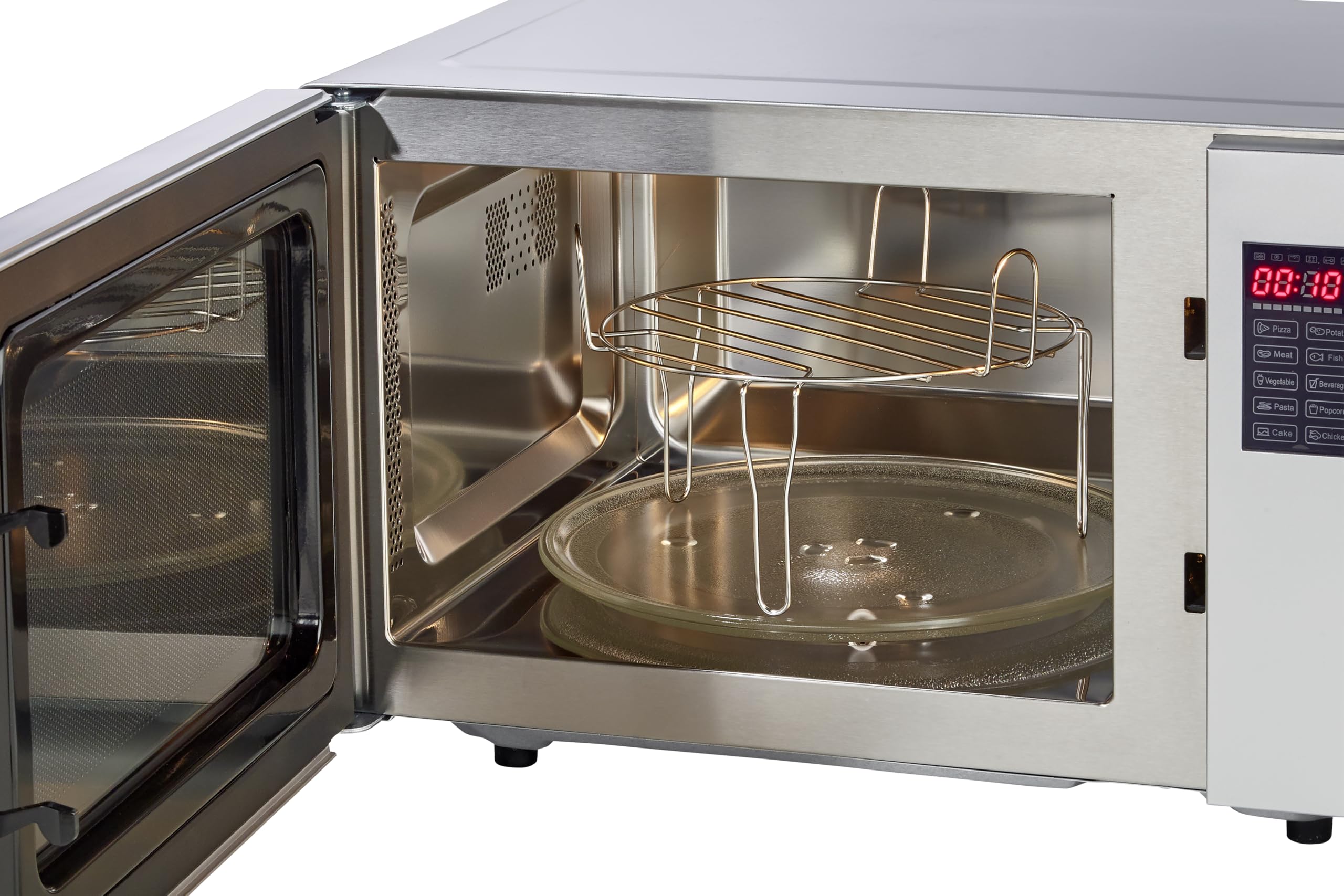 Tarrington House Four à Micro-ondes 3 en 1 MWD4823GC, Acier inoxydable/Verre, 48.5 x 40.5 x 29.3 cm, 23 L, Ø 27 cm, Minuterie, 800 W, Argenté