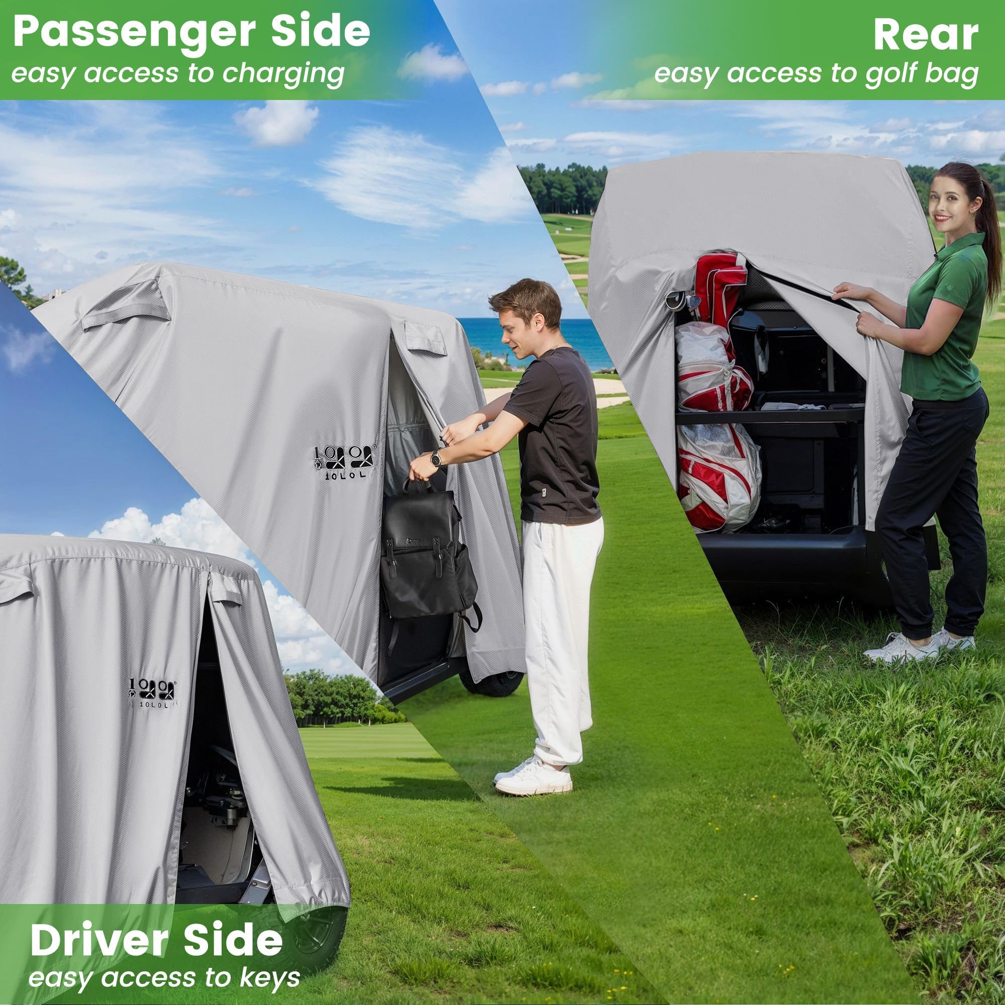 10L0L Housse Universelle pour voiturette de Golf EZGO, Club Car et pour Yamaha, imperméable et Durable, Blanc argenté
