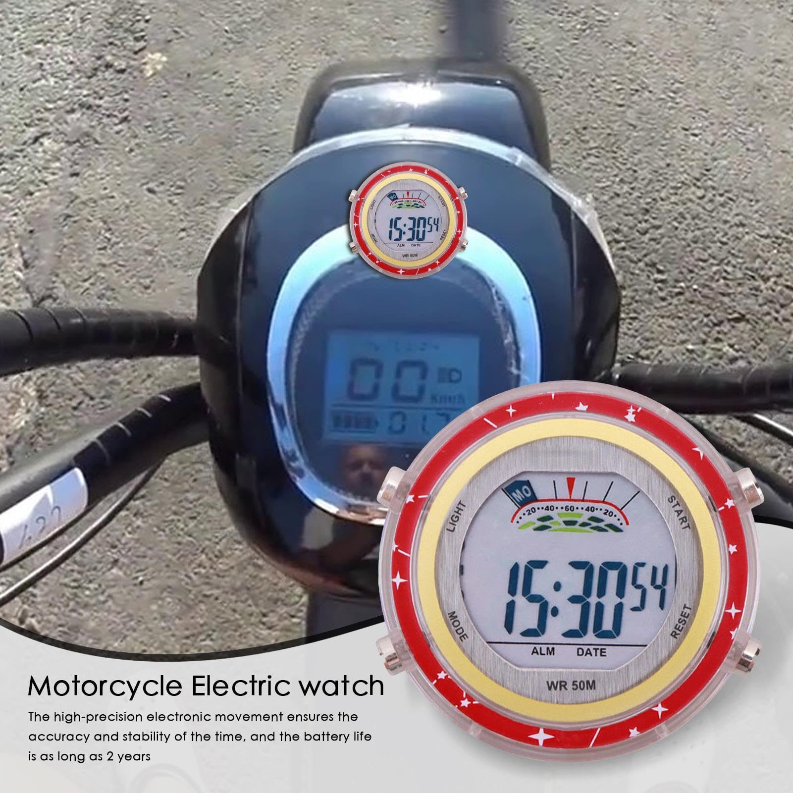 Orologio Da Motocicletta Digitale - Impermeabile Per Manubrio Bici, Moto, Auto - Batteria 2 Anni - Foto 13