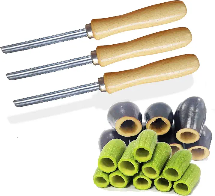 Zucchini Squash Vegetable Corer 3 pcs Corers Stainless Steel Core Remover Tool Kitchen Stuffed Vegetables Veggies Seed Remover Remove Seeds Eggplant Cucumber 20cm Long Coring Tools Gadgets Drill