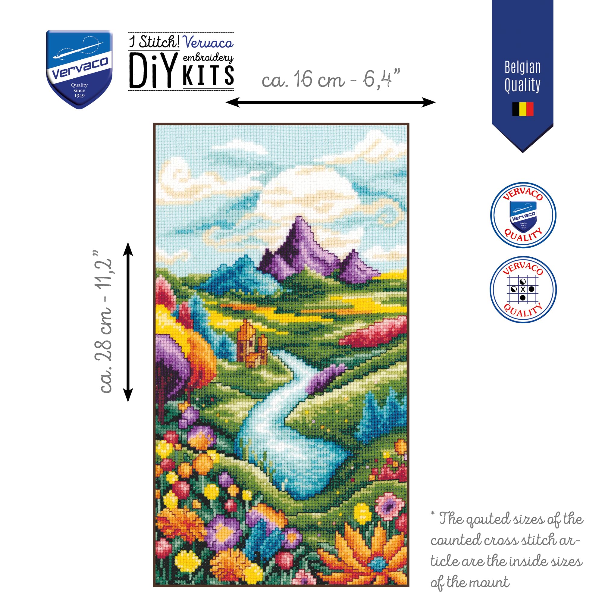 VERVACO Haft Krzyżykowy Liczony Zestaw Obraz do Haftu KRAJOBRAZ RZECZNY Zrób to Sam Zestaw Kreatywny dla Dorosłych 16 x 28 cm Dekoracja Ścienna DIY Cross Stitch Kit
