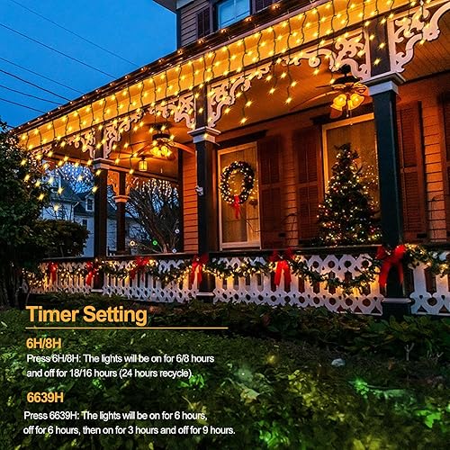 Miniatura 5 de Luces de carámbano de Navidad para exteriores, 10 pies, batería que cambia de color, 102 luces LED con temporizador de 18 gotas, impermeable,