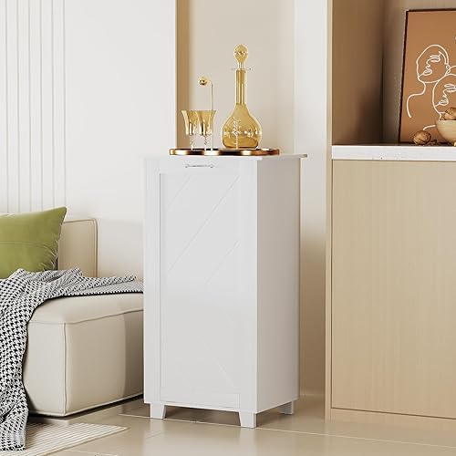 Miniatura 7 de VECELO Armario de basura de cocina inclinable, cubo de basura a prueba de perros con soporte de madera, reciclaje independiente, color blanco