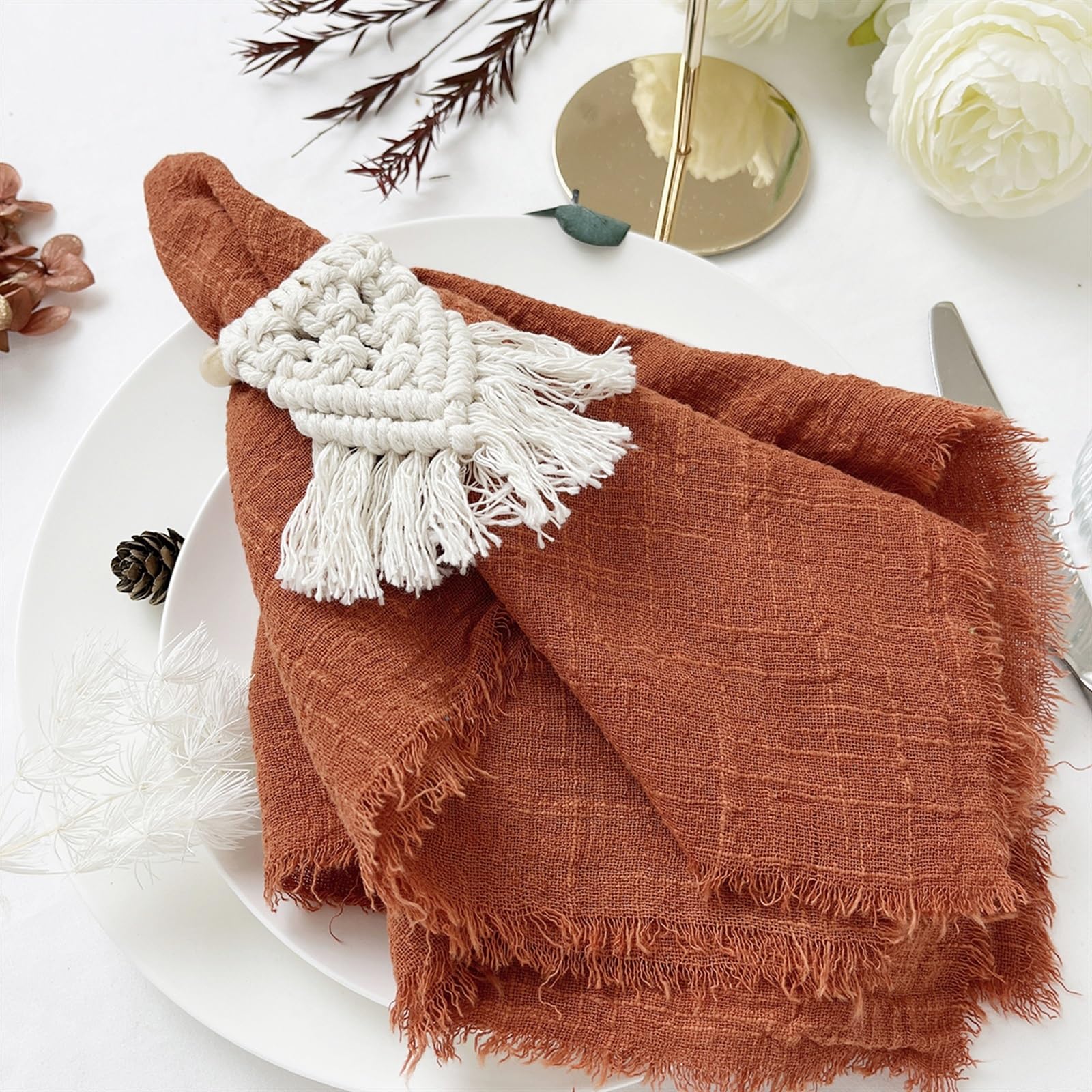 Lot de 30 serviettes de table en gaze de coton - Rouille - Style rétro - Décoration de table de Noël - 42 x 42 cm - Rose