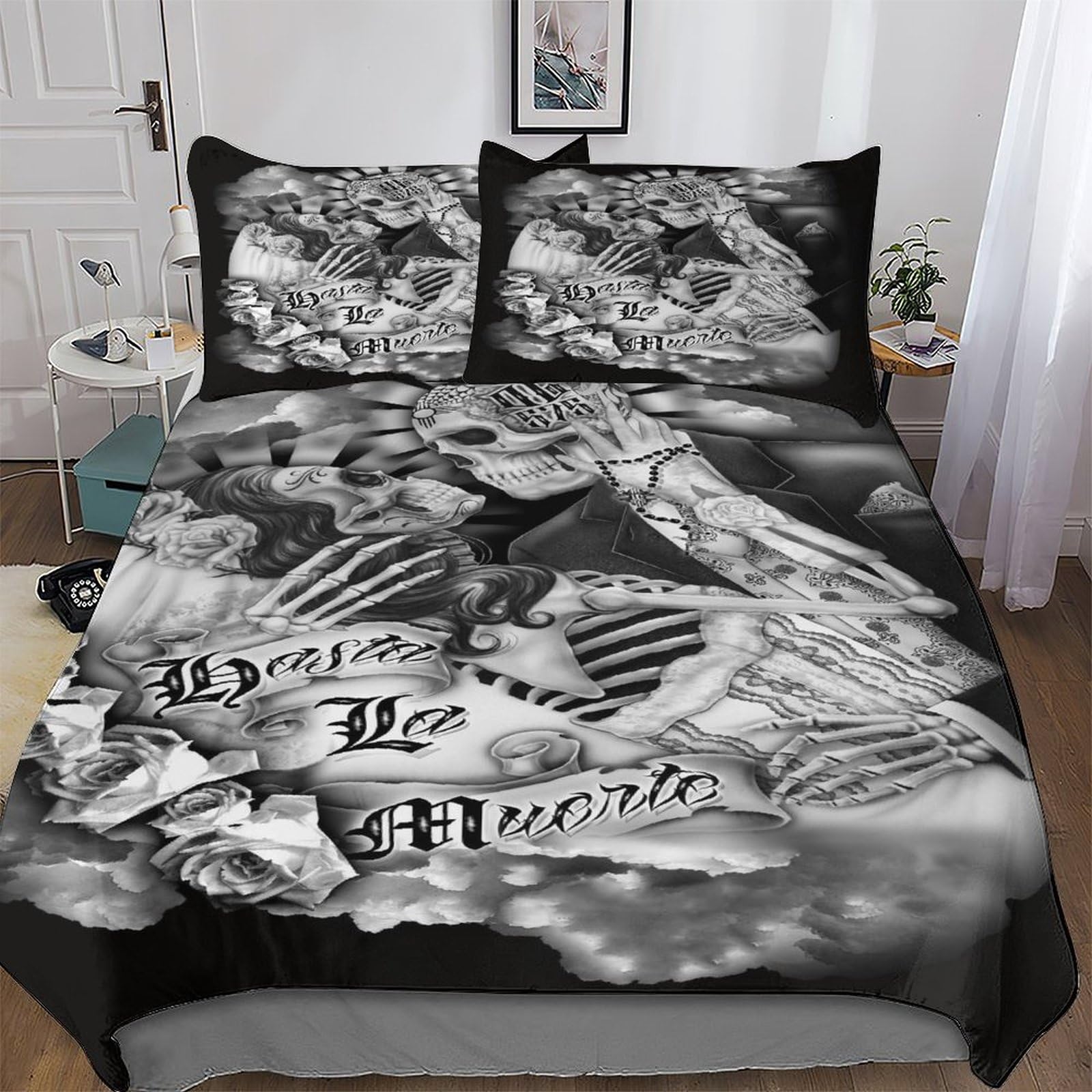 Llxxhh Gothic Skull-5 Gothic Skull Duvet Cover Set Quilt Covers With Pillowcases Soft Bedding Sets 3Pcs Set, For Kids Adult Bed Linen Comforter Cover Single(135X200cm)