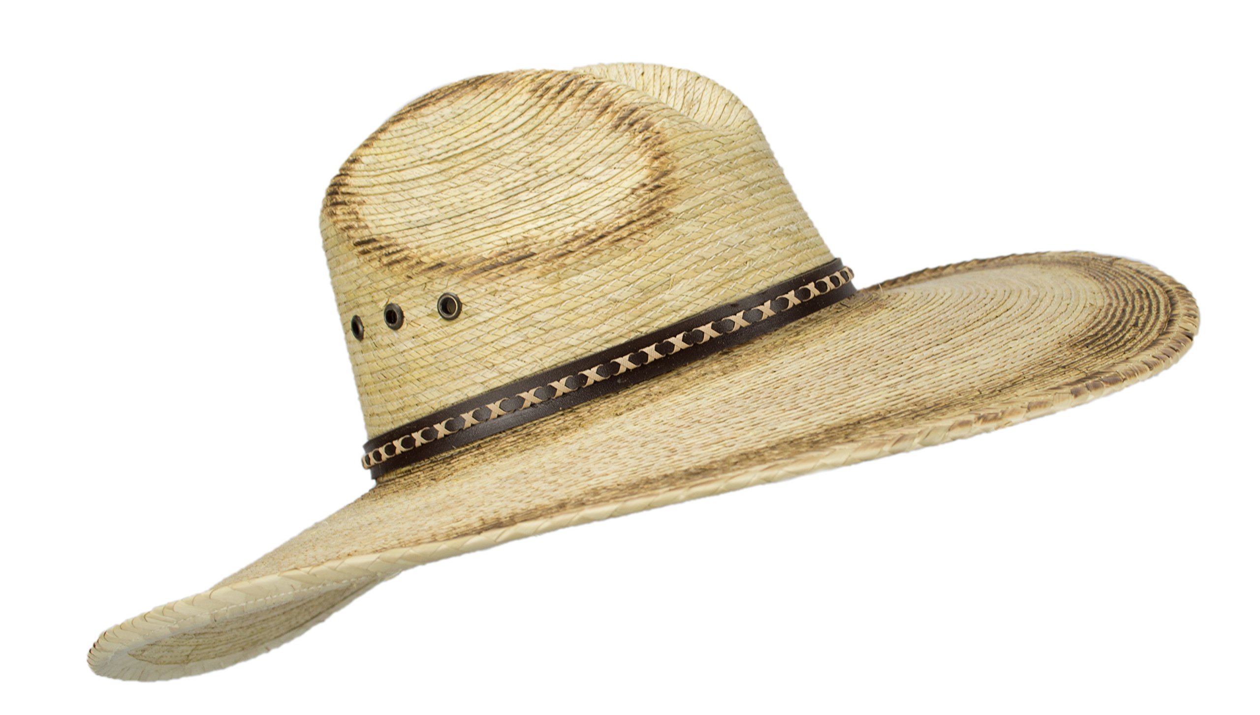 Rising Phoenix Industries Sombreros de Hombre De Palma, Burnt Stain Big Brimmed Western Mexican Palm Leaf Sombrero Buffalo Bill Sharpshooter Cowboy Hat, Flex Fit Natural, Large