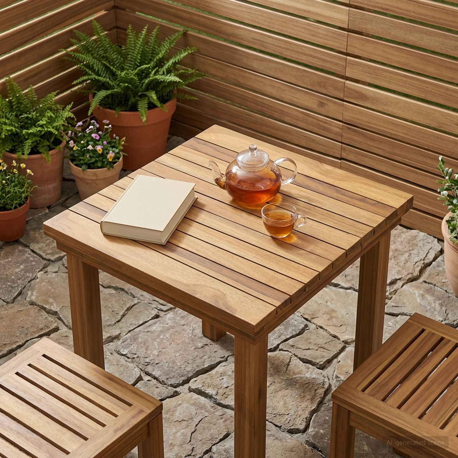 Fengshui Plateau de table 40 x 40 x 3,5 cm en teck massif marron