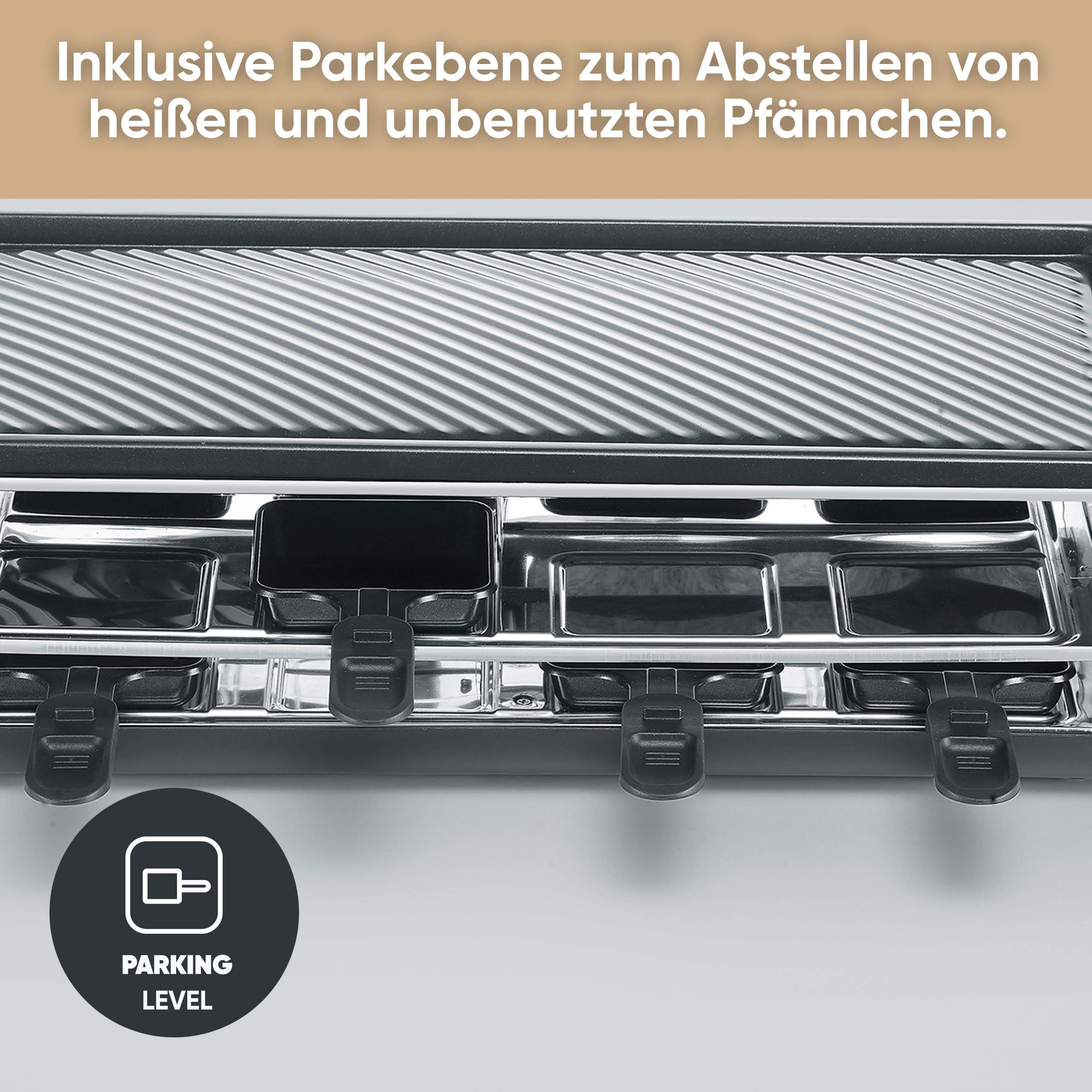 SEVERIN Raclette-Grill RG 2365 für 8 Personen, antihaftbeschichtete Grillplatte, spülmaschinengeeignet, Black Line Lite