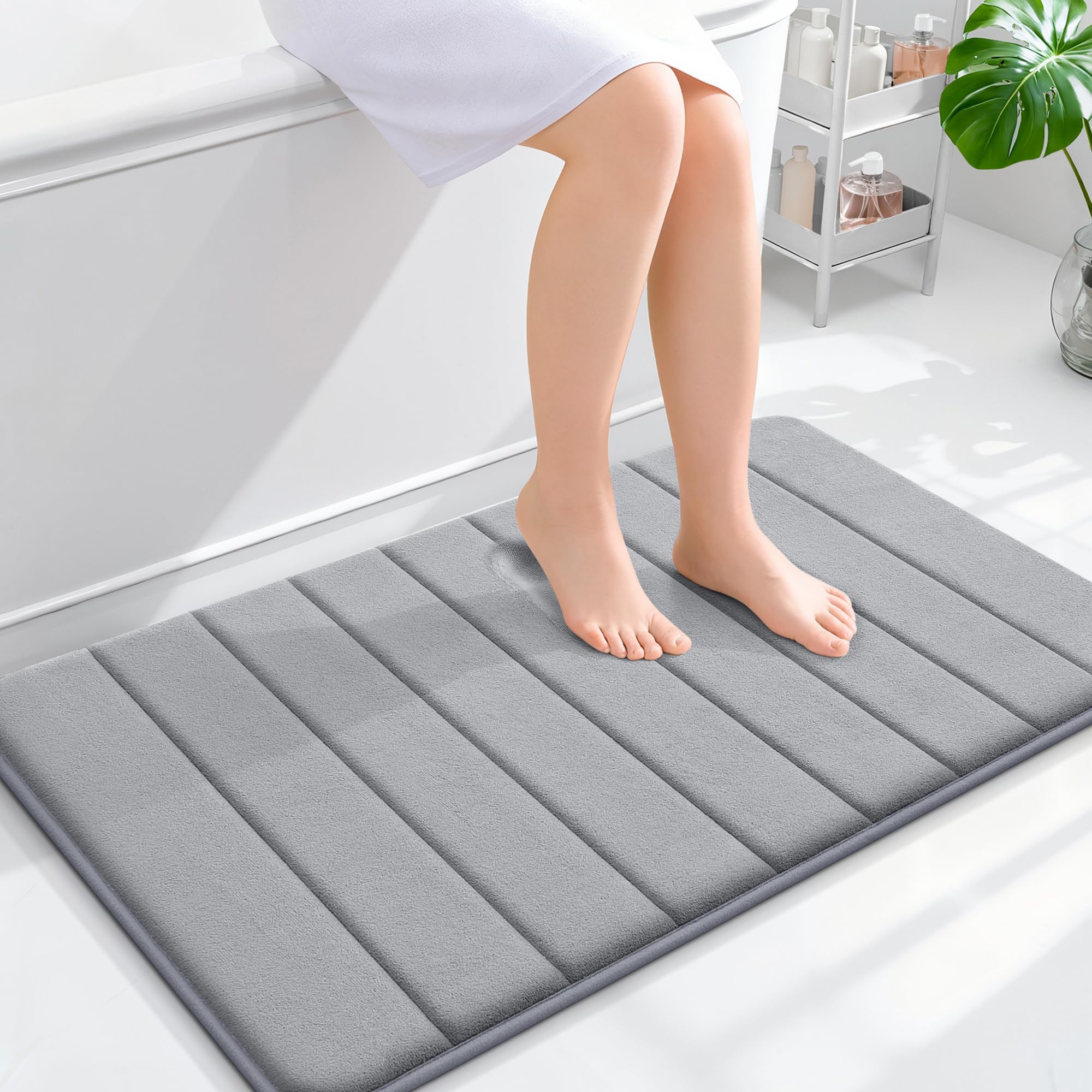 olanly memory foam bath mat 36x24, super soft absorbent bathroom rugs, quick dry, machine washable shower floor rugs, bathmat carpet, bathroom home decor accessories, grey