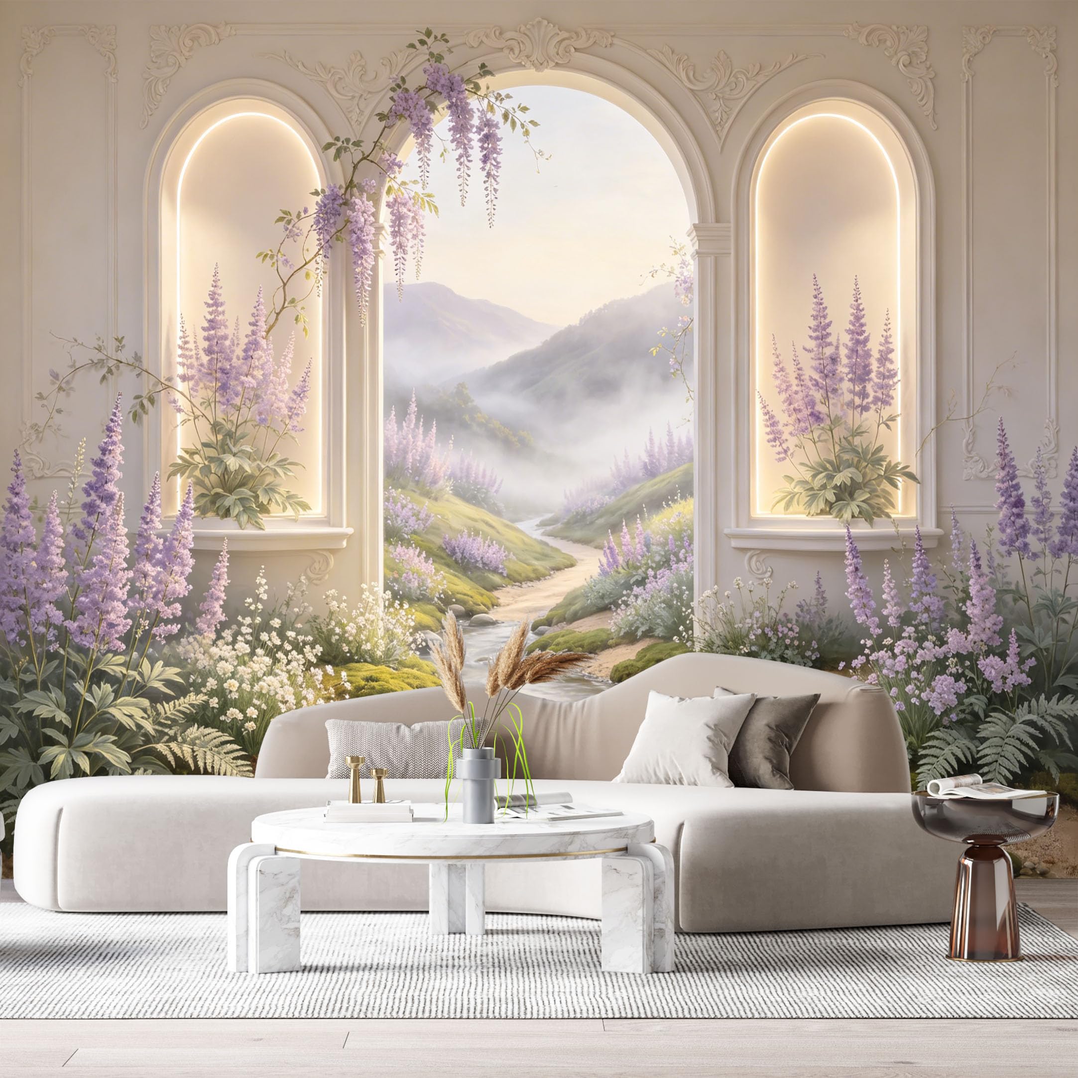 Custom Size Wall Murals Archway Mountain Stream Botanical 3D Trompe L'Oeil SelfAdhesiveWall Fabric Removable Wallpaper Wall Decor for Living Room Bedroom Bathroom
