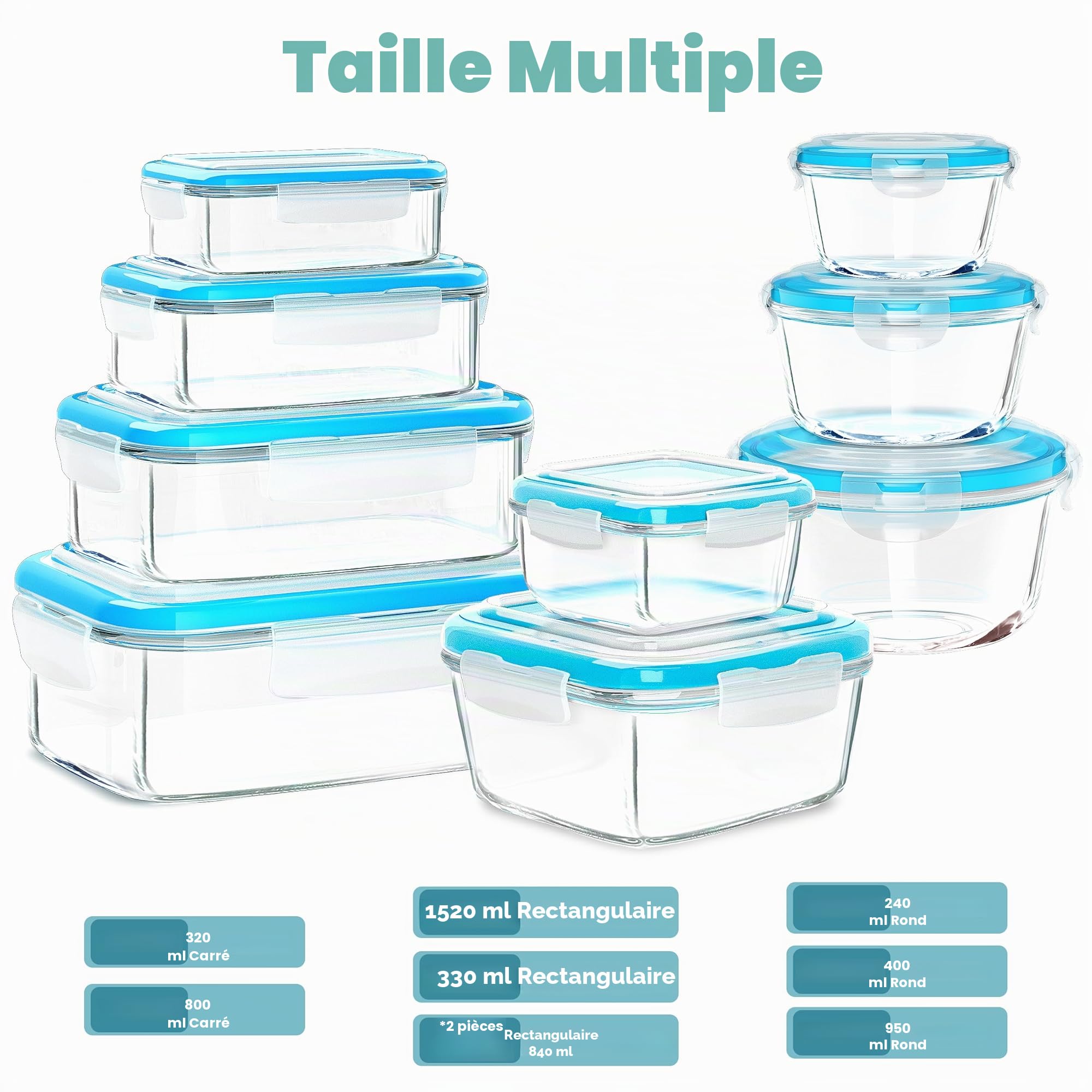 KICHLY Boite Alimentaire Verre 18Pièces, 9 Boite Conservation Verre, 9 Couvercles Transparents, boite Allant Au Lave-Vaisselle, Au Congélateur Et Micro-Ondes, Sans BPA