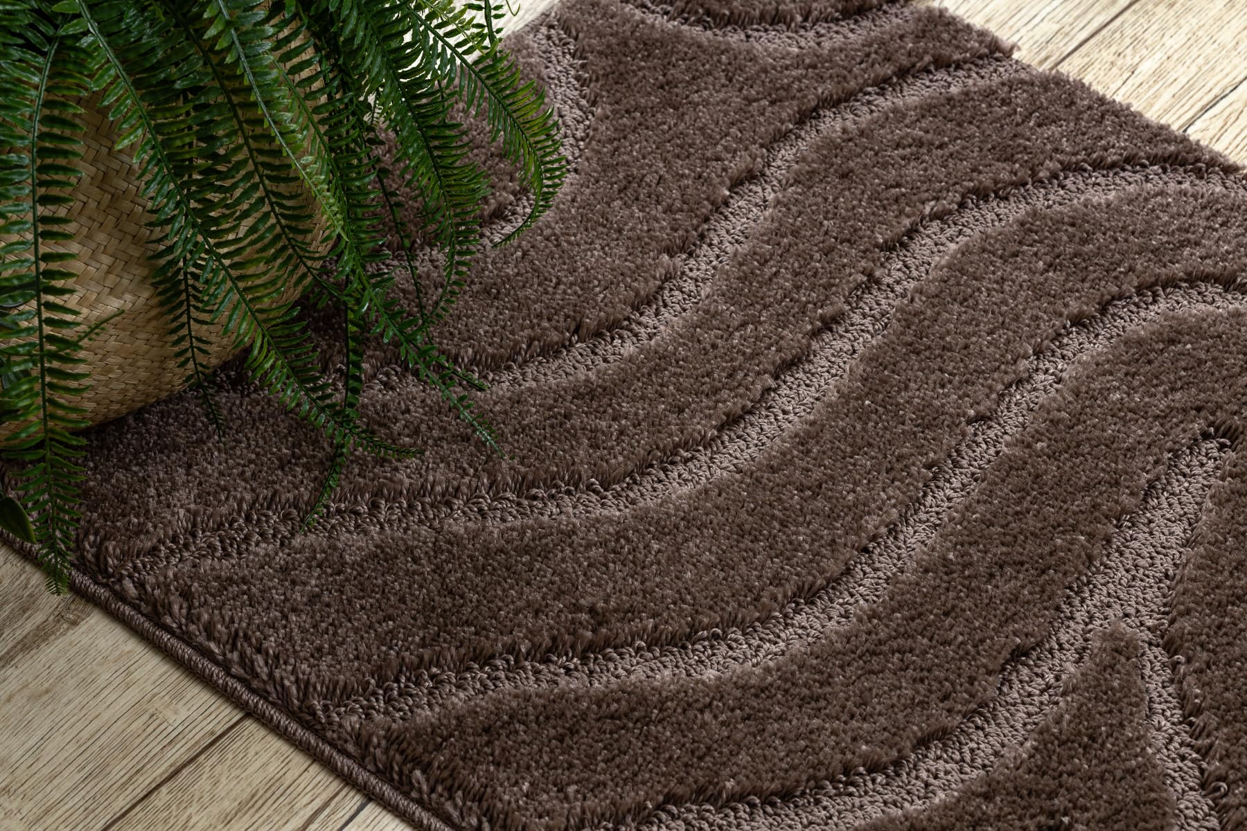 rugsx Set 2 alfombras de baño SUPR Waves, Ejes, Alfombra baño Antideslizante, Suave y Lavable, marrón 60x100 cm