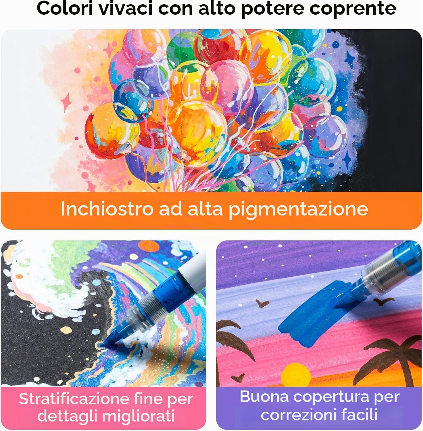 Ohuhu Pennarelli Acrilici 72 Punta Pennello Alta Opacità per DIY Fai da Te | Punta Pennello Flessibile 1-5mm Liquido Diretto Resistente all'Acqua Luce per Uova Pasqua Legno Vetro Ceramica - Nahuku