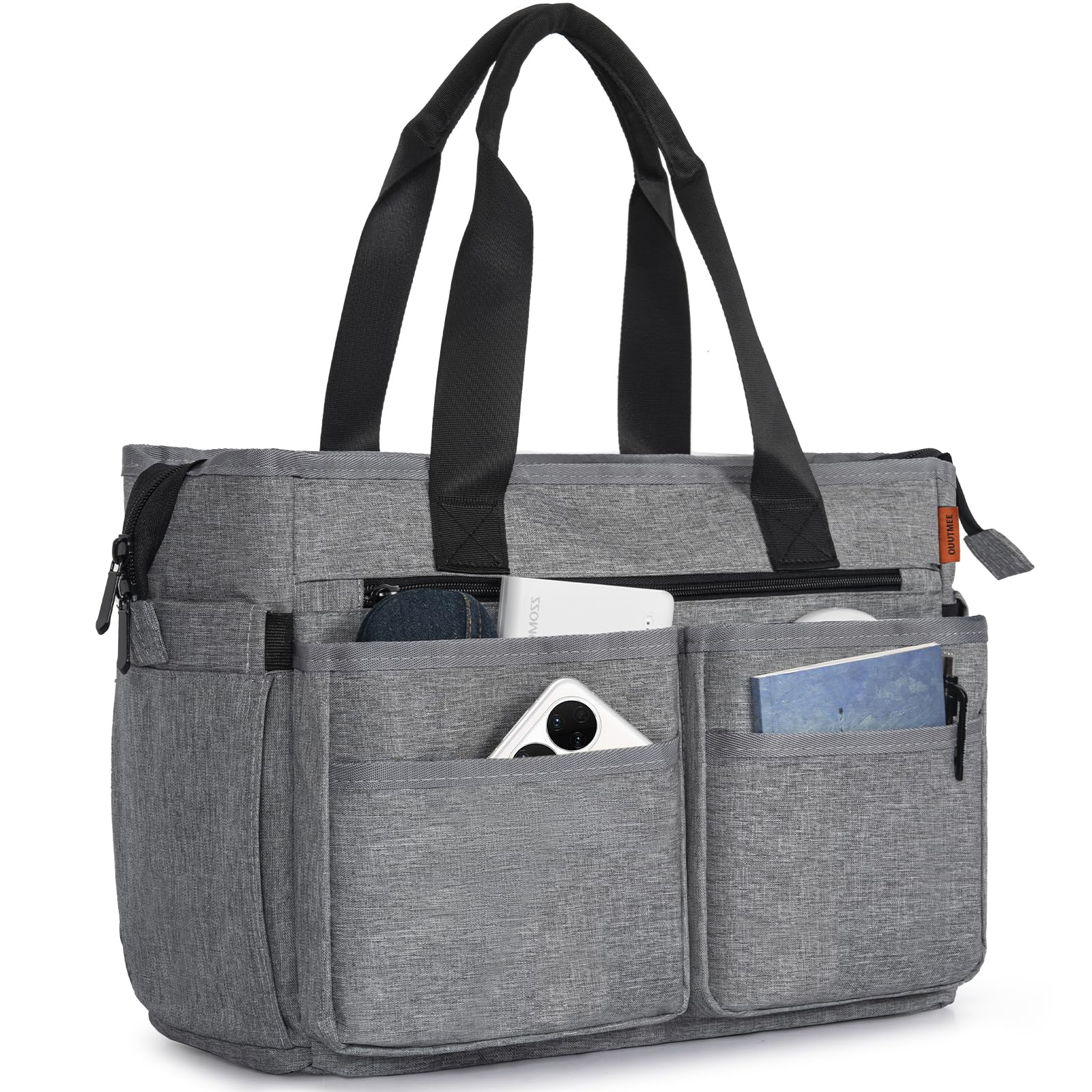 OUUTMEE Utility Tote Bag for Women, Multi Pockets Shoulder Bag with Zipper, Laptop Handbag for Teacher, Working Women, Nurses