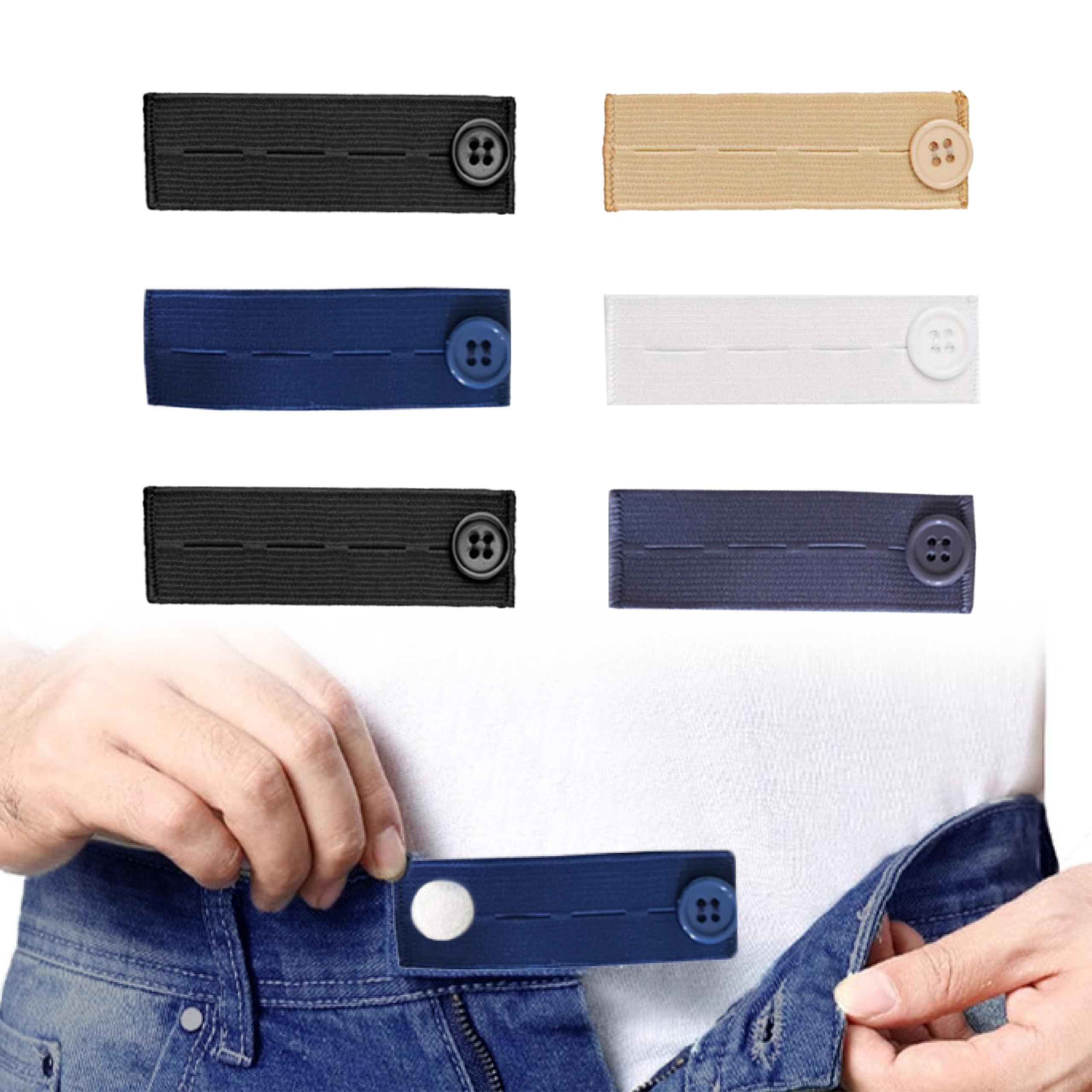 Elastic Button Extenders for Jeans 6PCS Maternity Pants Extender 3 Button Holes Waist Extenders for Pants for Women