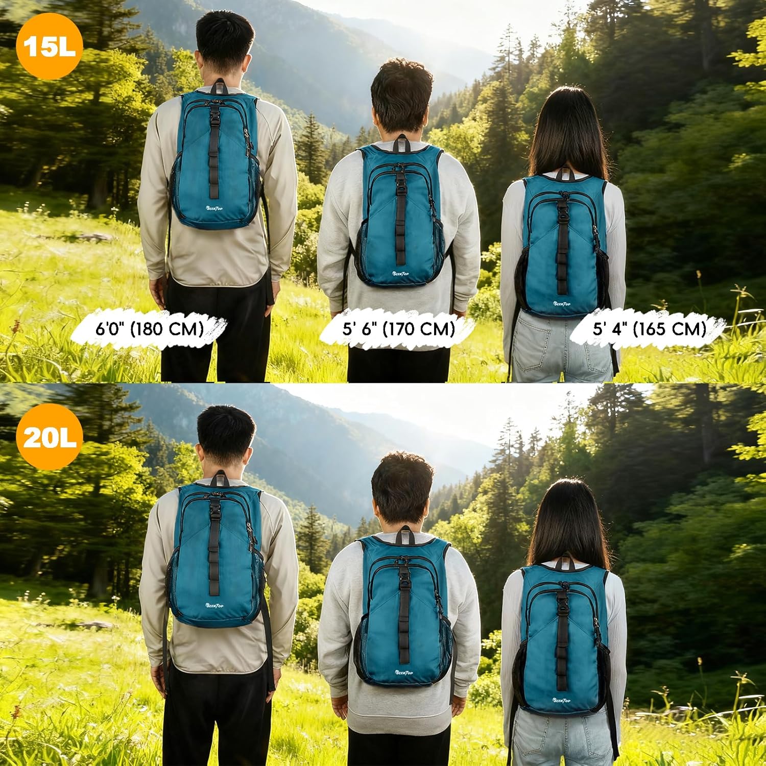 Seektop 15L Small Hiking Backpack for Women Men, Lightweight Hiking Packable Daypack with Phone Pocket for Travel Camping (Teal Blue, 15L) - Image 5