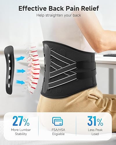 Miniatura 4 de Soporte de espalda para aliviar el dolor de espalda baja, cinturón de apoyo lumbar para hernia de disco, ciática, escoliosis, diseño transpirable