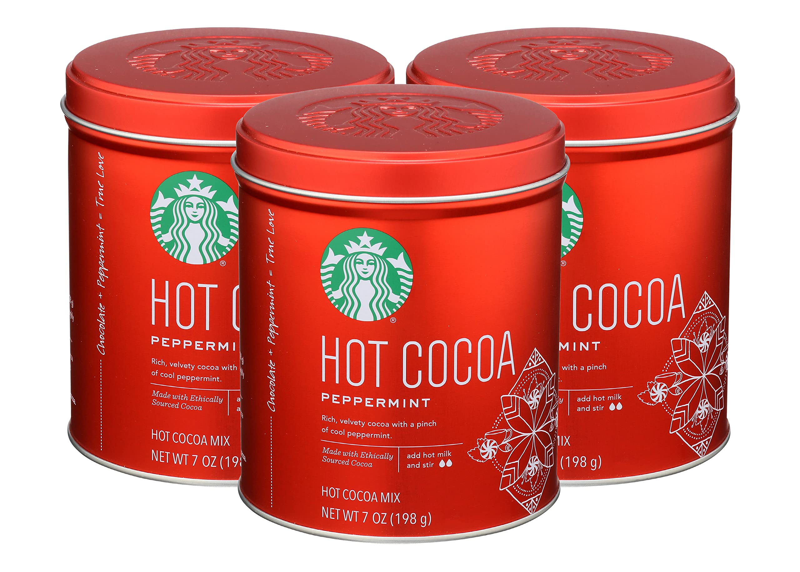 Starbucks Hot Cocoa Mix Tin, Peppermint, 7 OZ (3 pack)