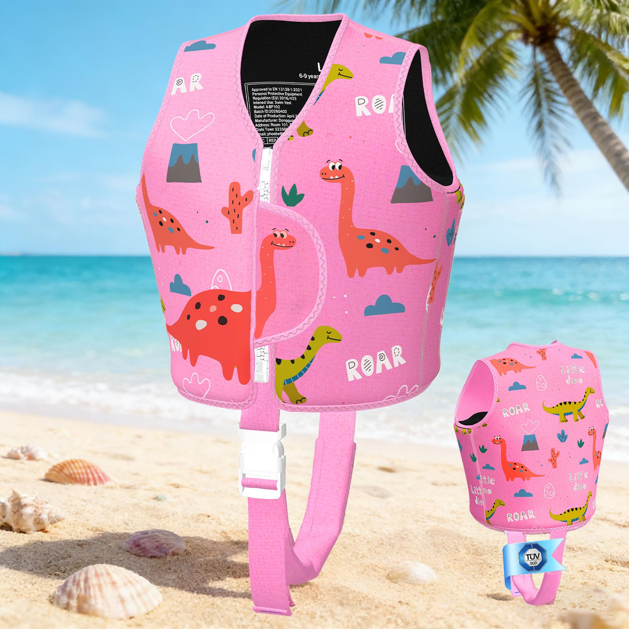 PAZEAU TÜV-Zertifizierte Schwimmweste Kinder 2-6 Jahre, Schwimmhilfe für Kinder, Strapazierfähig und Bequem, Verstellbarer Sicherheitsgurt, Geeignet für Schwimmbäder/Familienurlaube