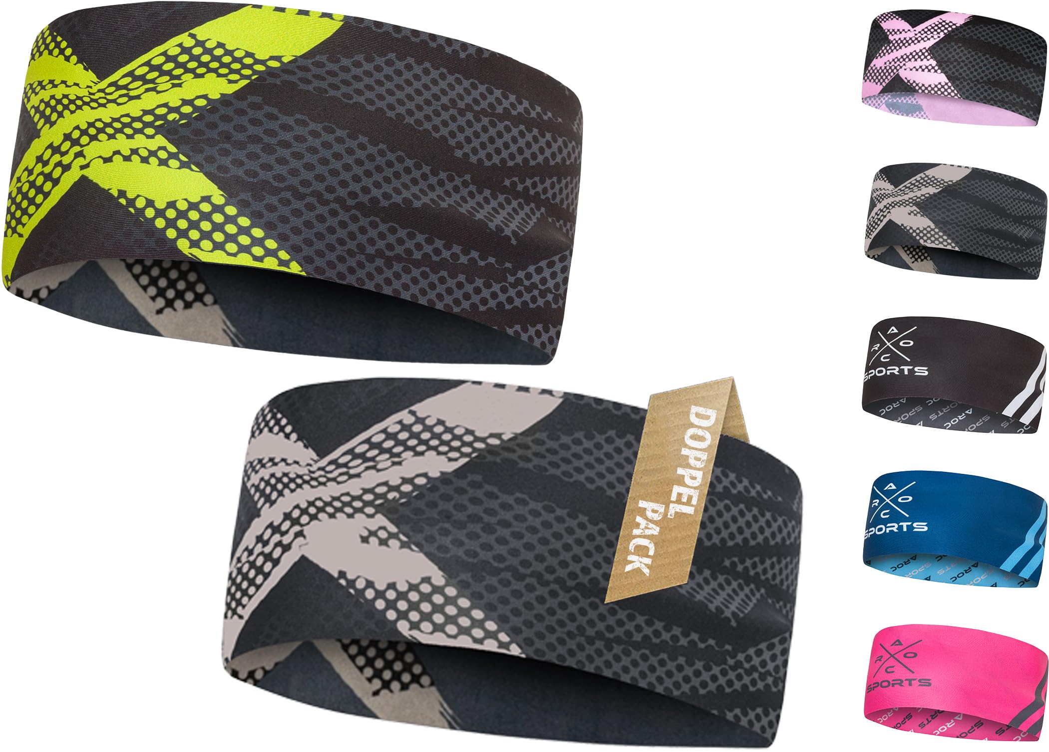 Atmungsaktives Sport Stirnband Damen & Herren - schnelltrocknendes Kopfband zum Wenden - leichtes & elastisches Haarband, winddichtes Schweißband Stirn