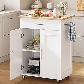 Kitchen Island Cart with Storage, Small Kitchen Island on Wheels with La...