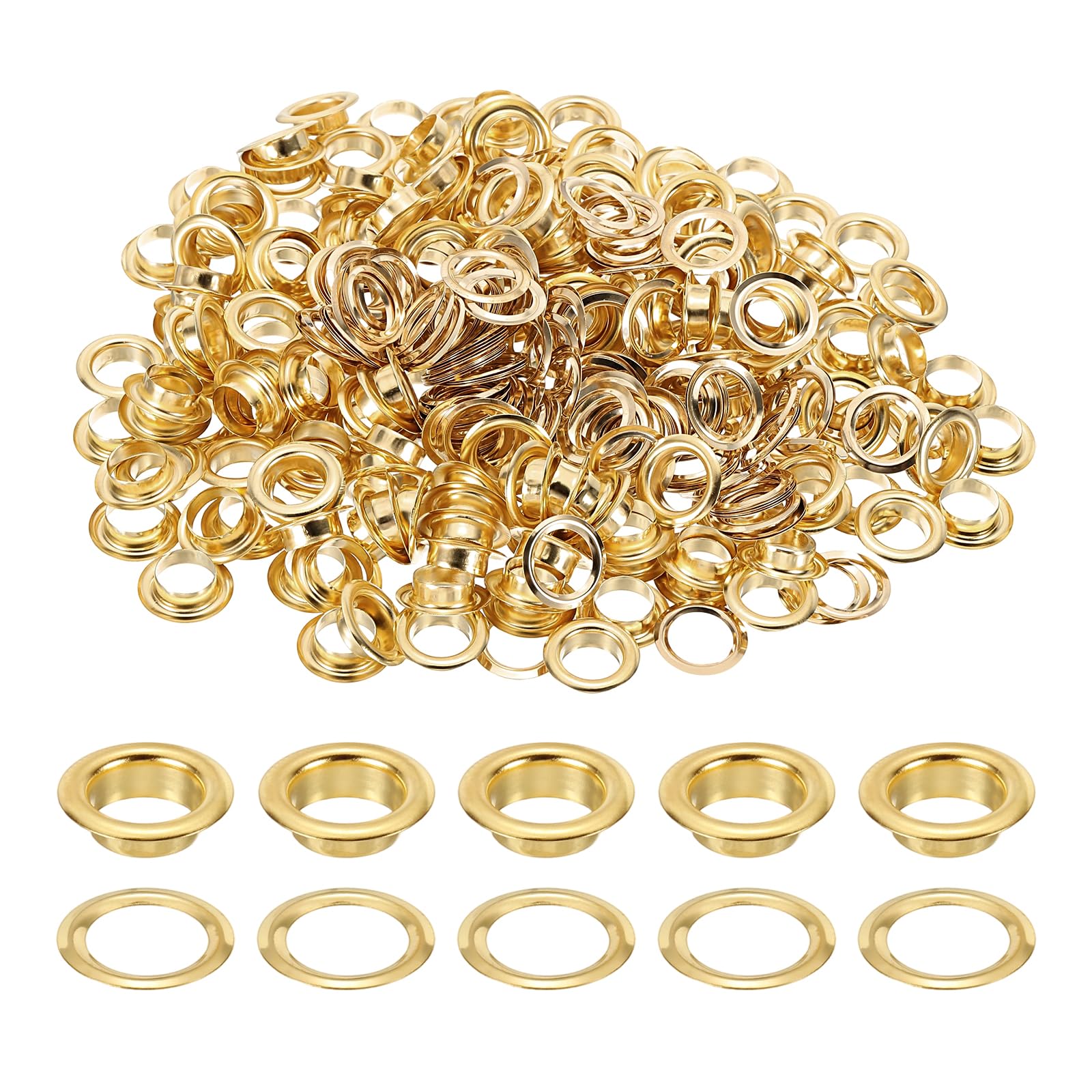sourcing map 200 Sets Grommets Eyelets, 8mm Brass Self Backing Eyelets Metal Eyelet with Washers for Belts, Shoes, Clothes, Bead Cores, DIY Project, Gold Tone