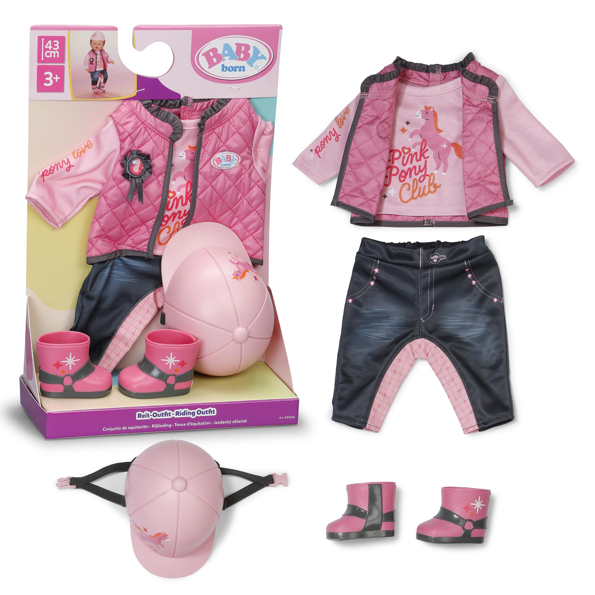 BABY born REIT-Outfit mit Hose, Shirt, Stiefeln und Helm für 43 cm Puppen