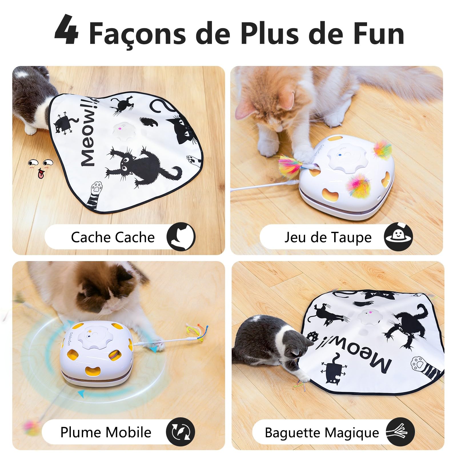 GoldenSun Jouet pour Chat Rechargeable Interactif 4 en 1 Cache-Cache Mouvement Whack a Mole