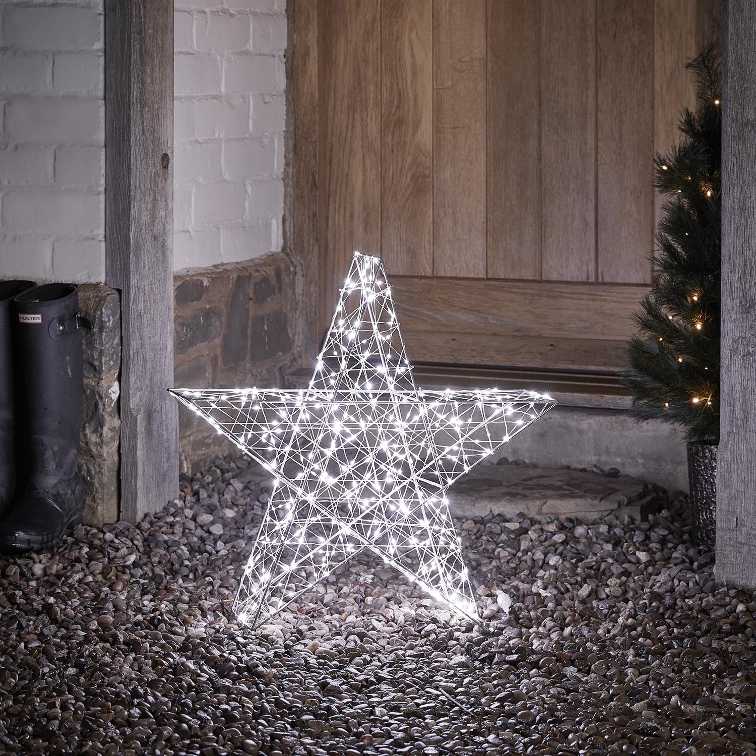 Lights4fun 60cm 3-in-1 LED Stern Figur Timer Weihnachtsbeleuchtung Außen und Innen