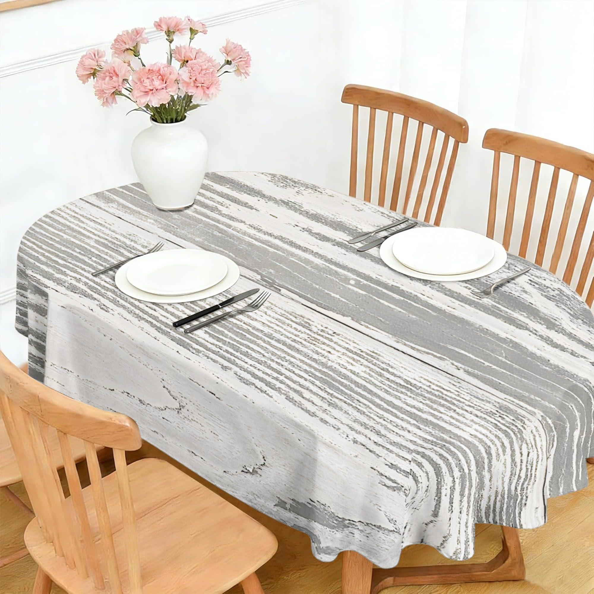 Nappe Ovale 160x240 cm Effet Bois Rétro, Imperméable et Anti-Tache, Nappe de Table Lavable Effet Bois, Linge de Table Décoration pour Cuisine Salle à Manger Jardin Terrasse Balcon Q-70