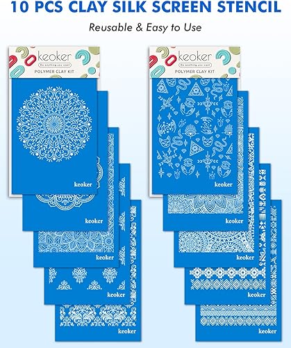Miniatura 2 de Keoker Plantillas de pantalla de seda azteca para arcilla polimérica, 10 piezas de pantalla de seda azteca y bohemia para arcilla polimérica, para