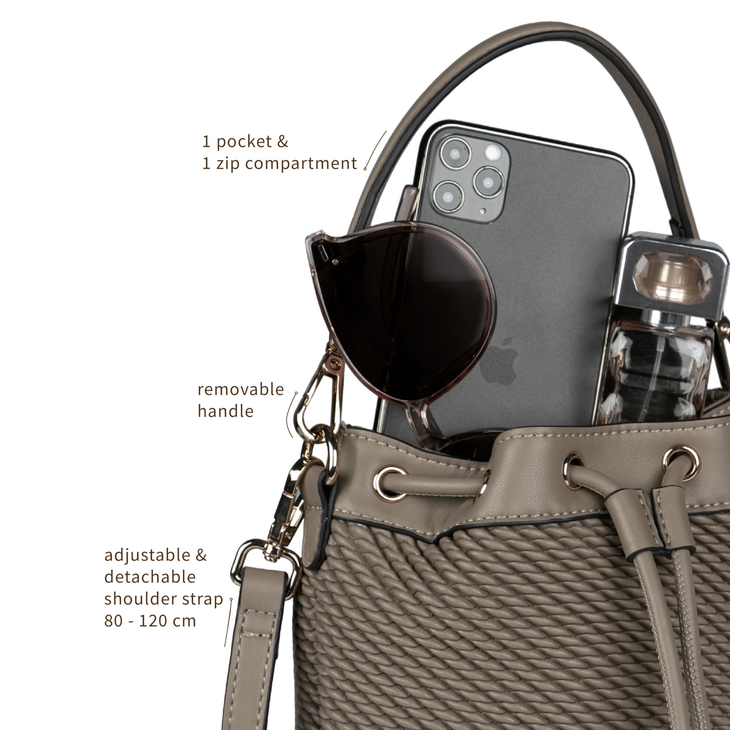 bugatti Julice bolso saco para mujer, bolso de hombro de cuero sintético grabado