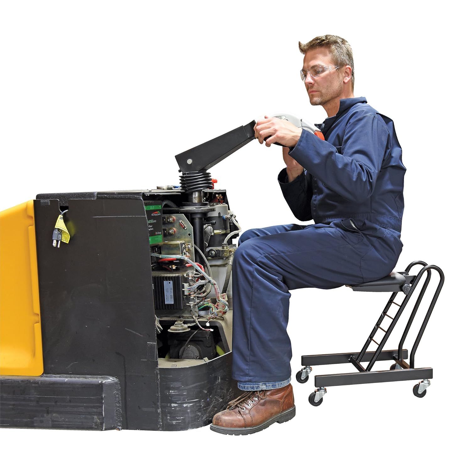 Vestil CPRO-100 Steel Height Ergonomic Worker Chairs 9 in. to 18 in. 220 Lb. Capacity Black