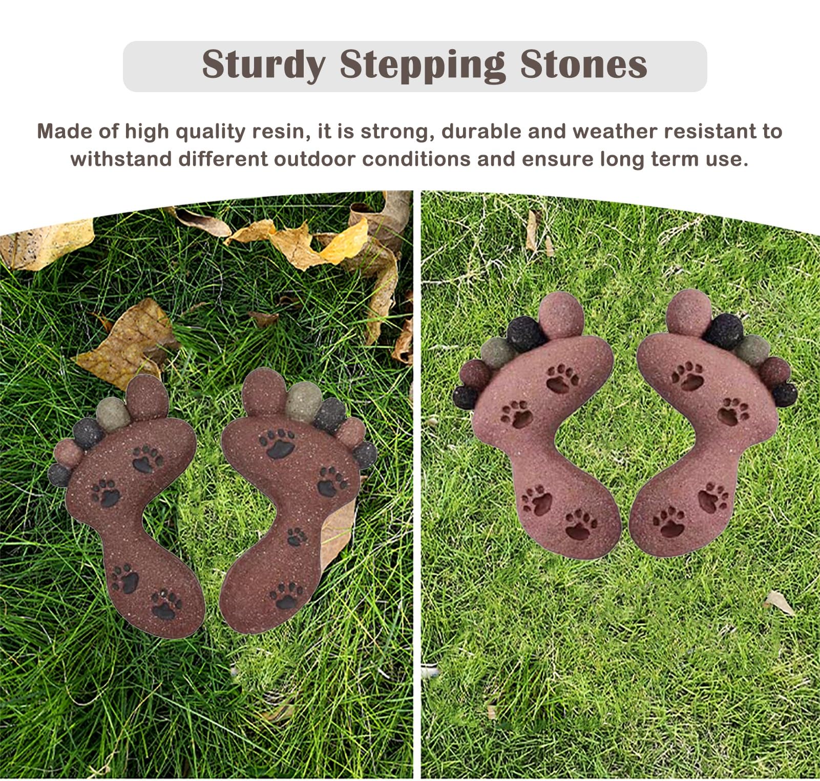 Kit de Piedras para Pasarela con Estampado de pies Grandes de 13 "x 7", Piedras artísticas para decoración de Patio y jardín, 1 par de losas de pies para jardín,Brown