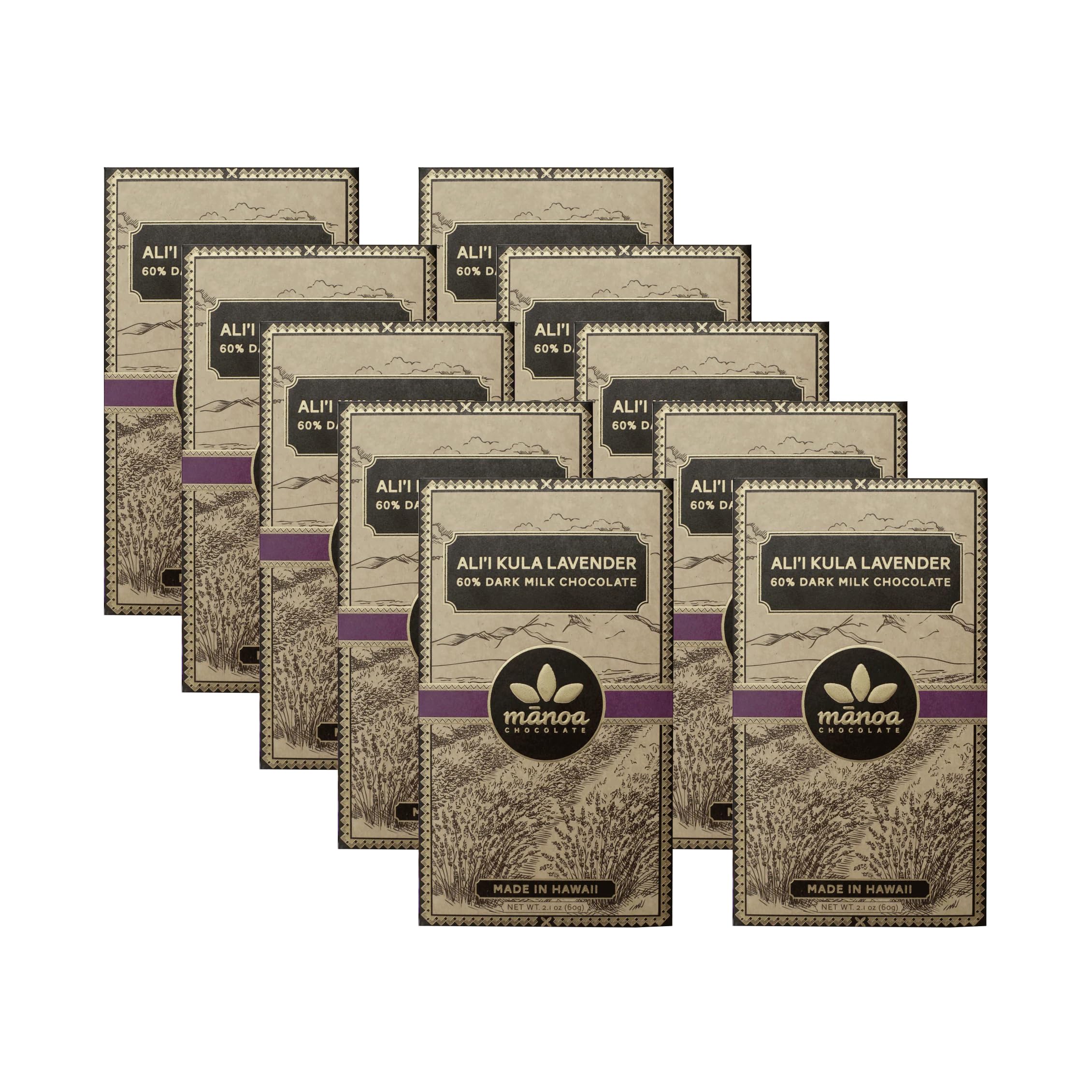 Manoa Chocolate Ali'i Kula Lavender Dark Milk 60% | 10 x 2.1oz Chocolate Bar