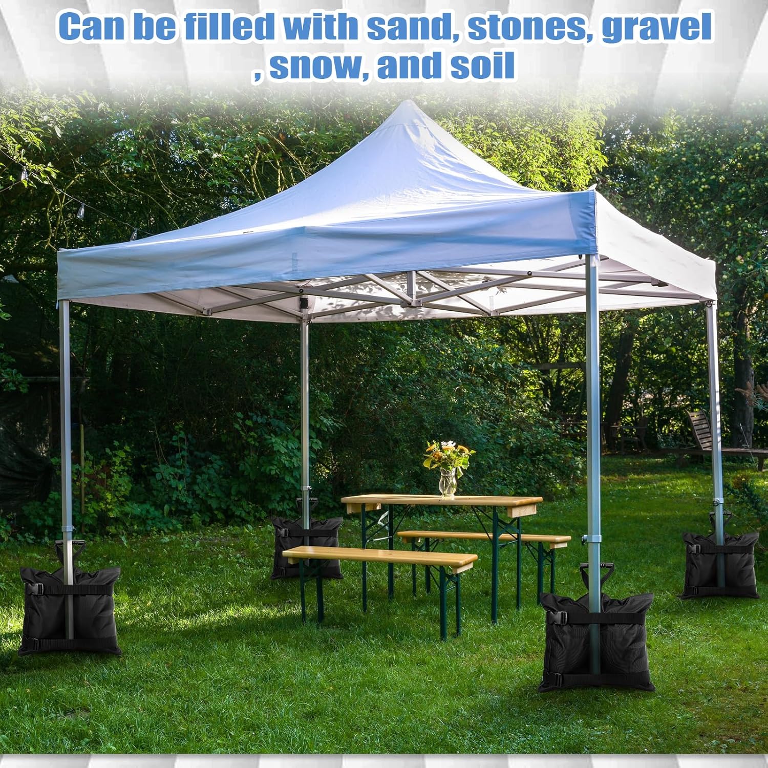 6 Pack 320 Lbs Extra Large Canopy Weights Sand Bags for Weight Ten Heavy Duty 1680D Outdoor Gazebo Sand Bags with Handles and Straps for Canopy Tent Legs Patio Umbrella Base Pool Ladder