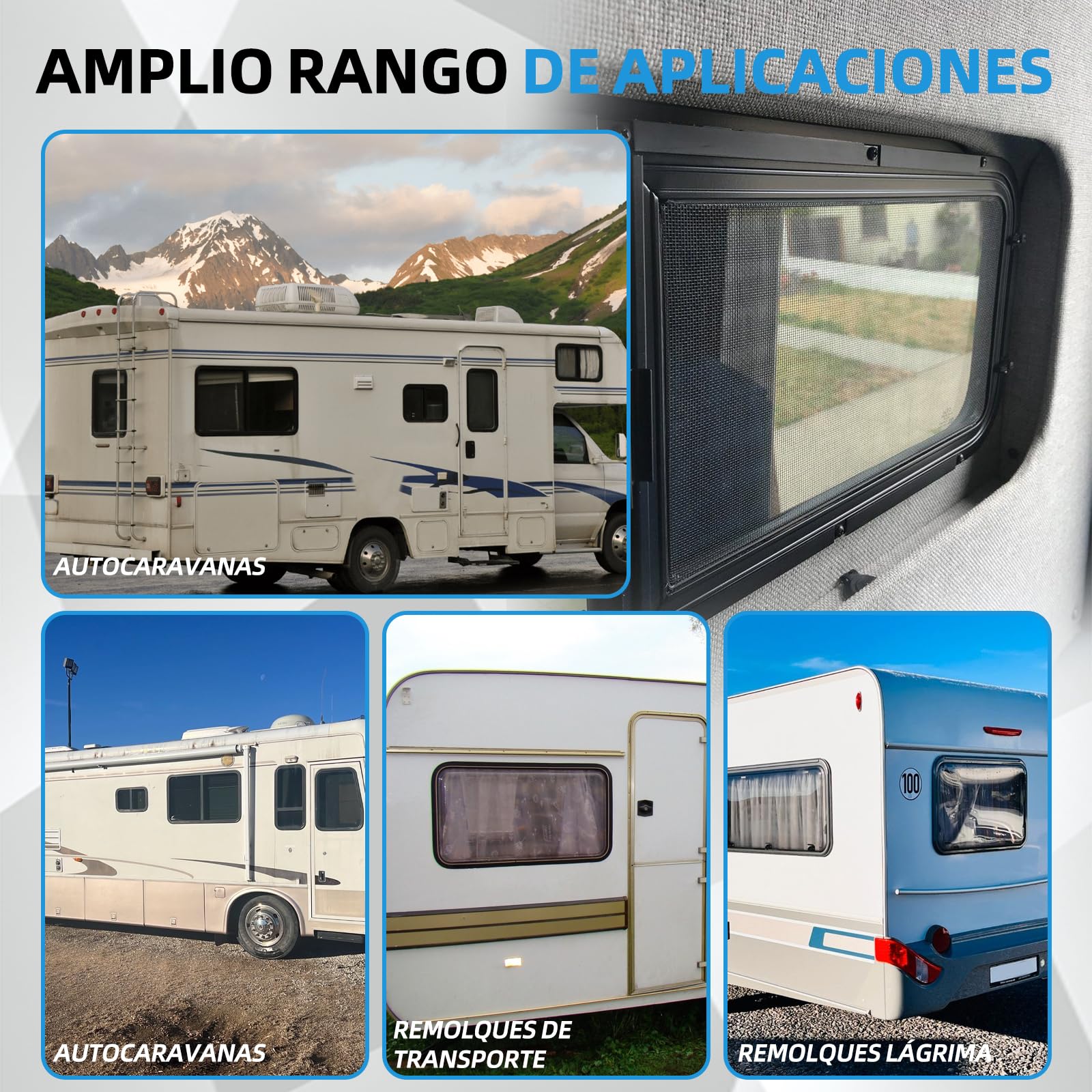 Ventana lateral para autocaravana, ventana deslizante tintada con mosquitero, adecuada para autocaravanas, caravanas y remolques (600×300mm) - Negro