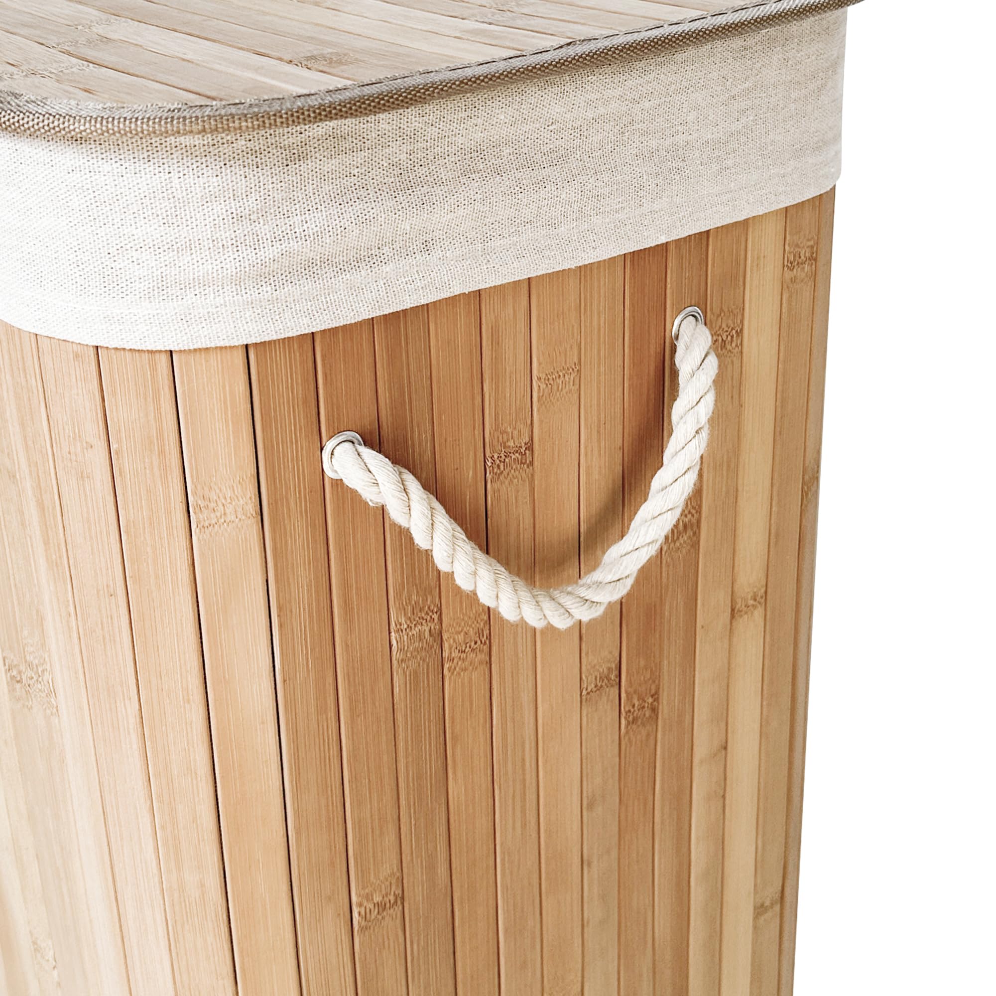 Élégant panier à linge en bambou 72 l avec couvercle, solide et pliable, sac à linge amovible, pour salle de bain, chambre à coucher ou chambre d'enfant, aspect naturel (1600, naturel) - 3