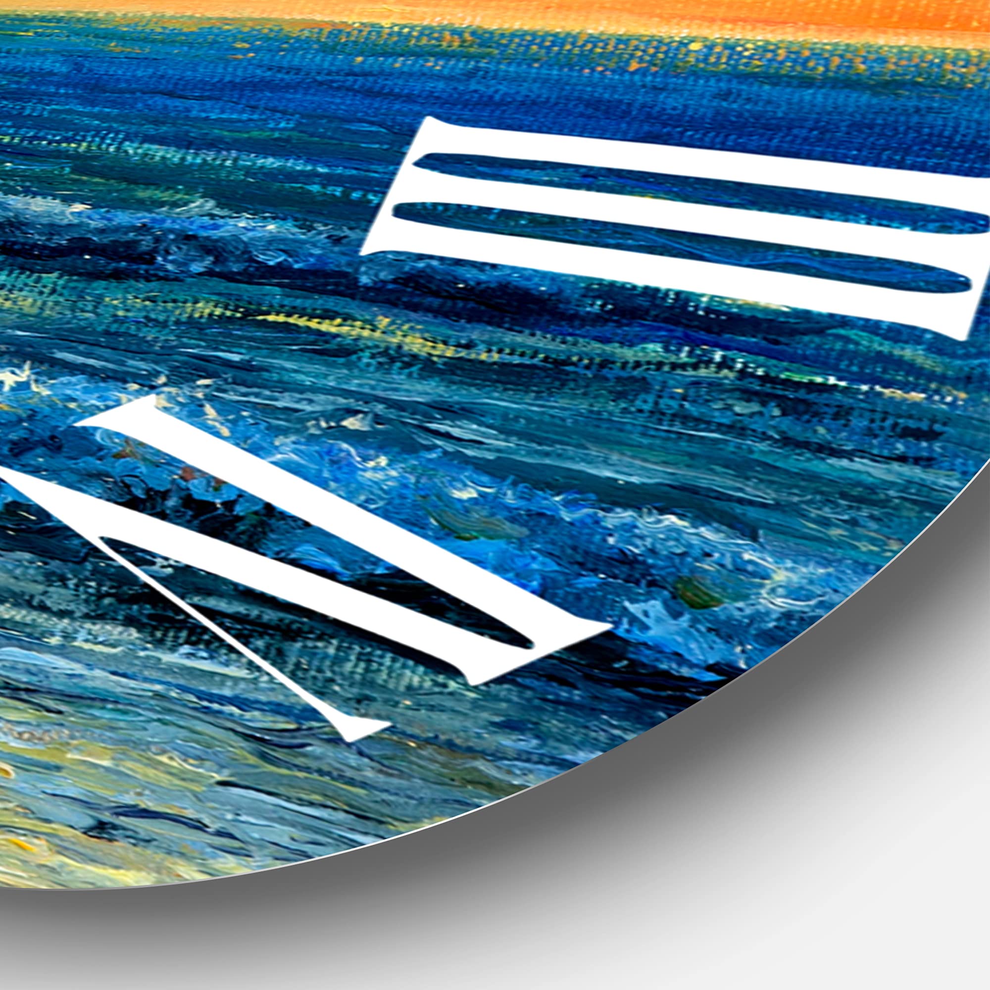 DesignQ Nautical & Coastal Wall Clock 'Morning Light On The Ocean Waves I' Blue Round Wall Clock for Bedroom Decor