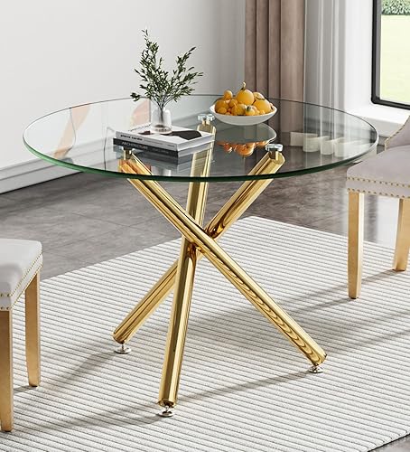 Miniatura 130 de Mesa de comedor de cristal de 51 pulgadas para 4, mesa de comedor rectangular contemporánea con parte superior de vidrio templado y patas de acero