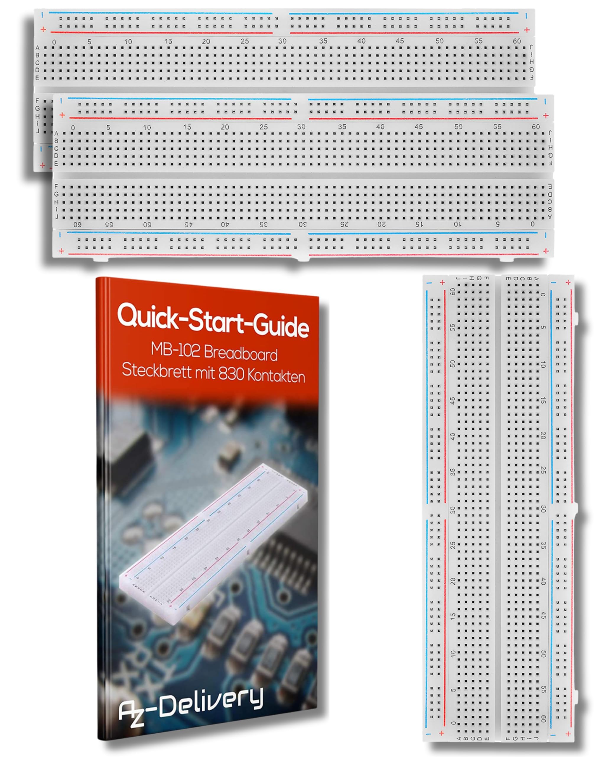 AZDelivery 3 x MB-102 Breadboard Steckbrett mit 830 Kontakten kompatibel mit Ard