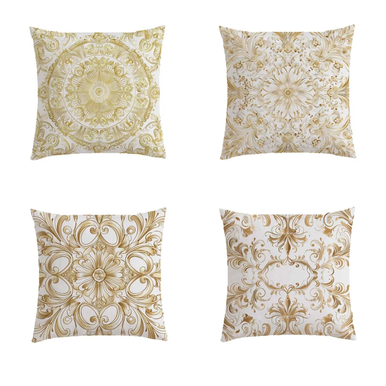 Housse coussin 50x50cm imperméable bohème jaune pour salon de jardin