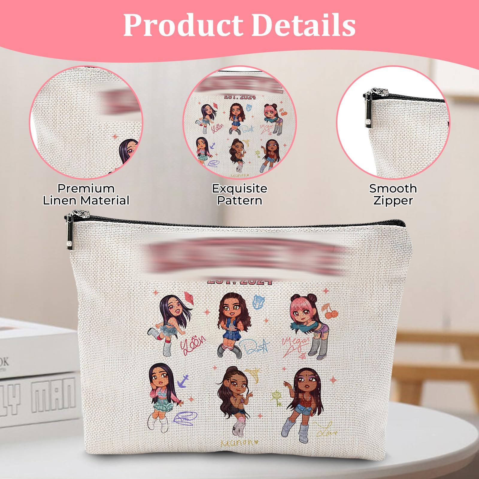 Borsa per trucchi Katseye, borsa cosmetica per ragazze del gruppo K-pop per donne e ragazze, organizer portatile per articoli da toeletta da viaggio, regalo per fan, per amanti della musica, per