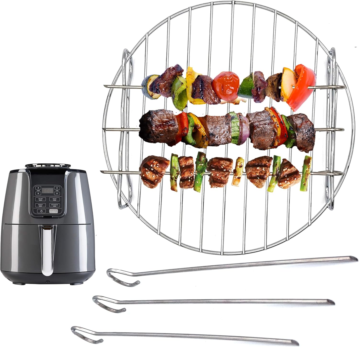 Urbify Air Fryer Wire Rack with 3 Skewers Double Layer Design Fits