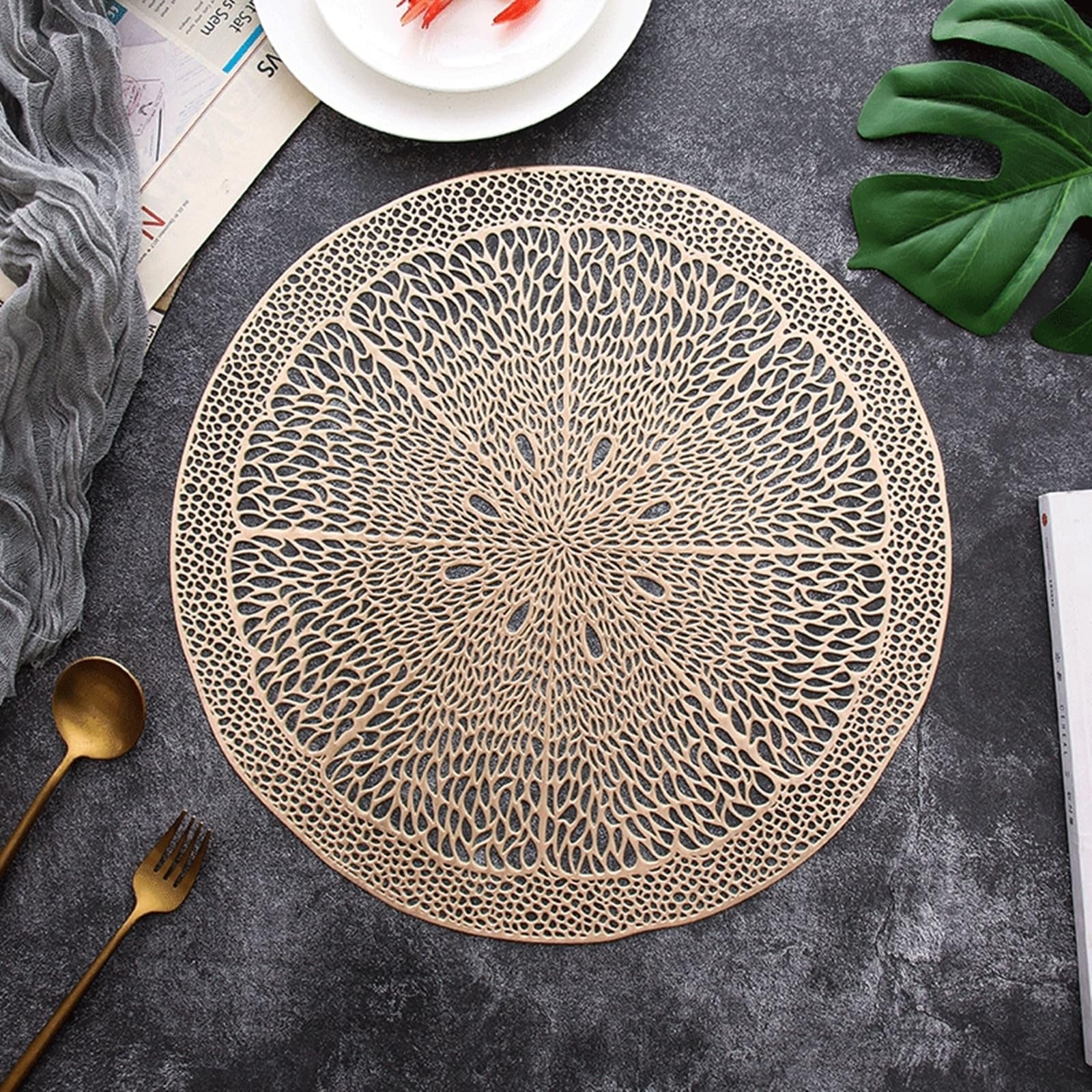 Placemat - Juego de 10 alfombrillas doradas, diseño de limón, 38 cm, para cocina y comedor