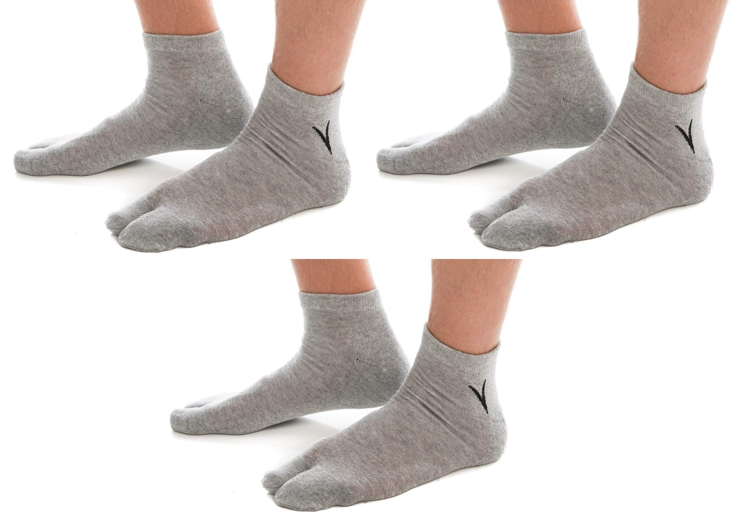 V-TOE SOCKS3 Pairs Thick Flip-Flop Big Toe Socks Crew or Ankle Size: Women 9-12 Men 8-11