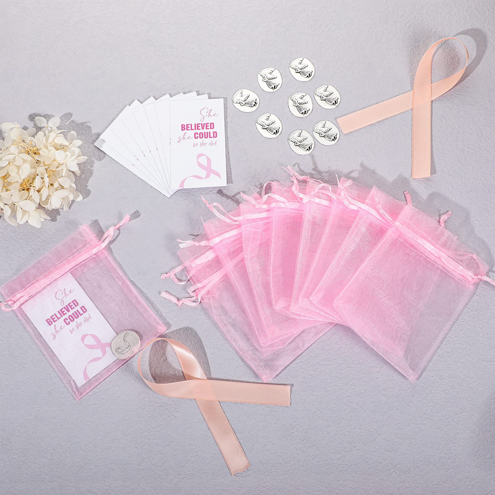 Amazon.co.jp: インスピレーションを与える天使のサインコインセット ポケットエンジェルトークンコイン メモリアルカード  ホワイトオーガンザバッグ 幸運 信仰 天使のチャーム 葬儀用品のプレゼント (乳がんテーマ、30ピース) : ホーム＆キッチン