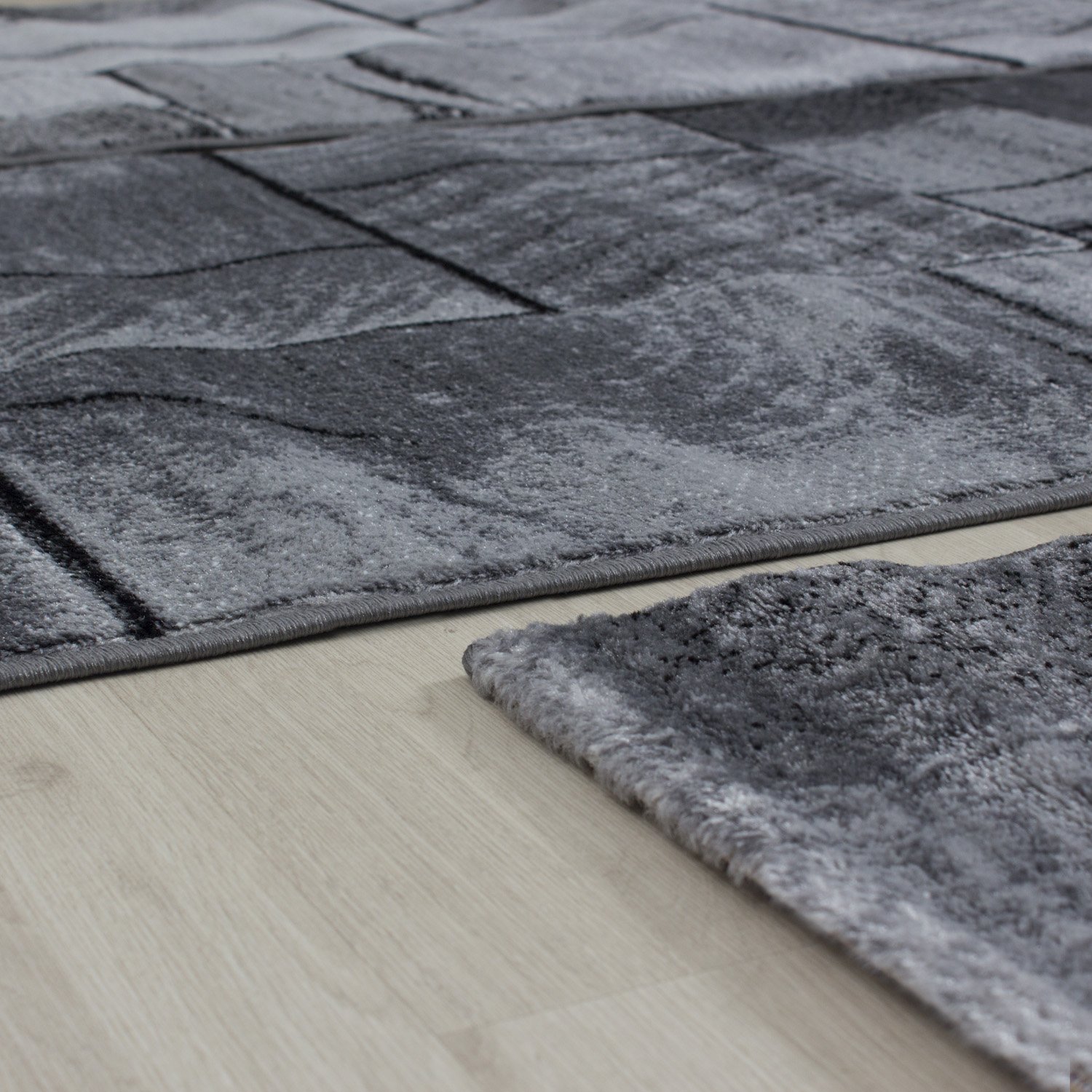 Carpettex Bettumrandung Schlafzimmer 3teilig Kurzflor Teppich Dielen Optik Schwarz Grau Bettset:2 mal 80x150 cm + 1 mal 80x300 cm - Bettvorleger Schlafzimmer Läufer Set Weicher Bettumrandung Teppich